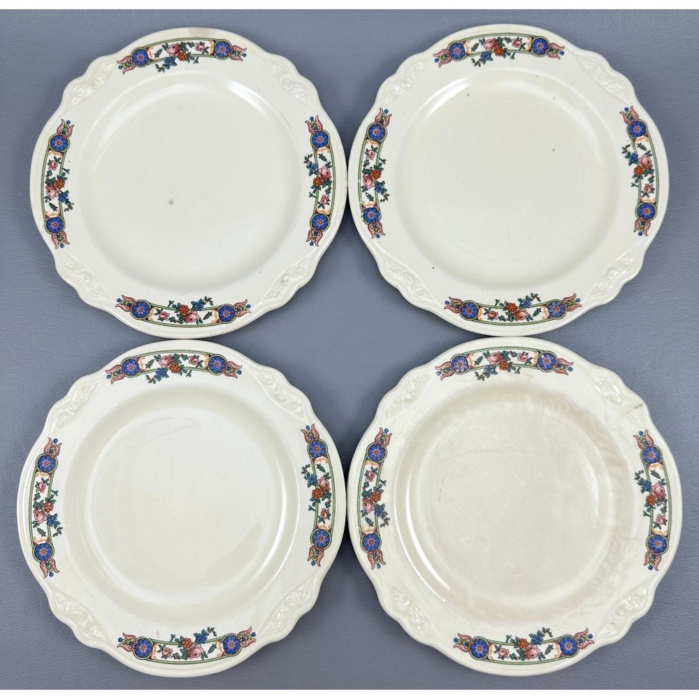Homer Laughlin Virginia Rose Bread Dessert Plates Set of 4 Floral 6.25" 1933 USA